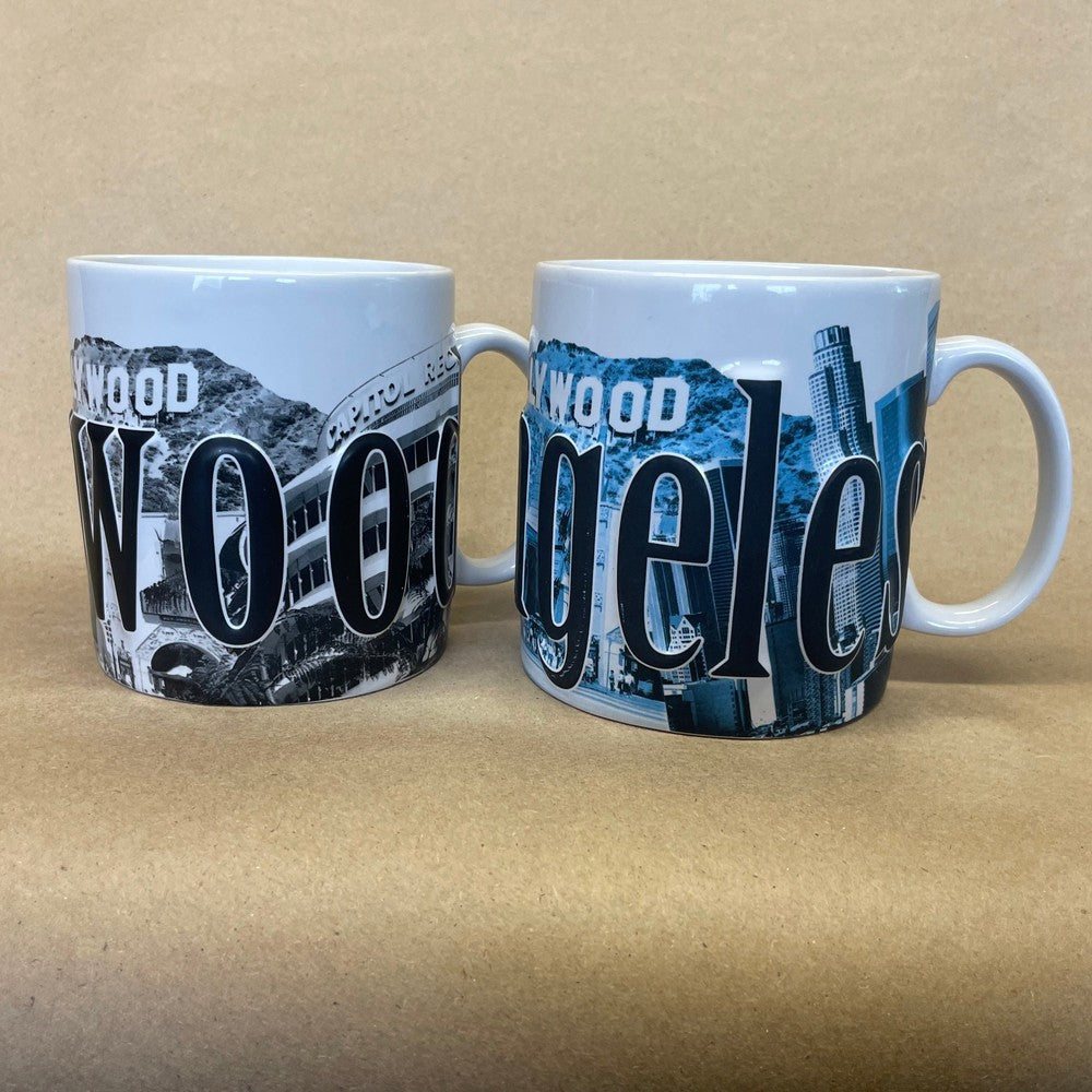 Hollywood & Los Angeles California Embossed Mugs-2007 Pair